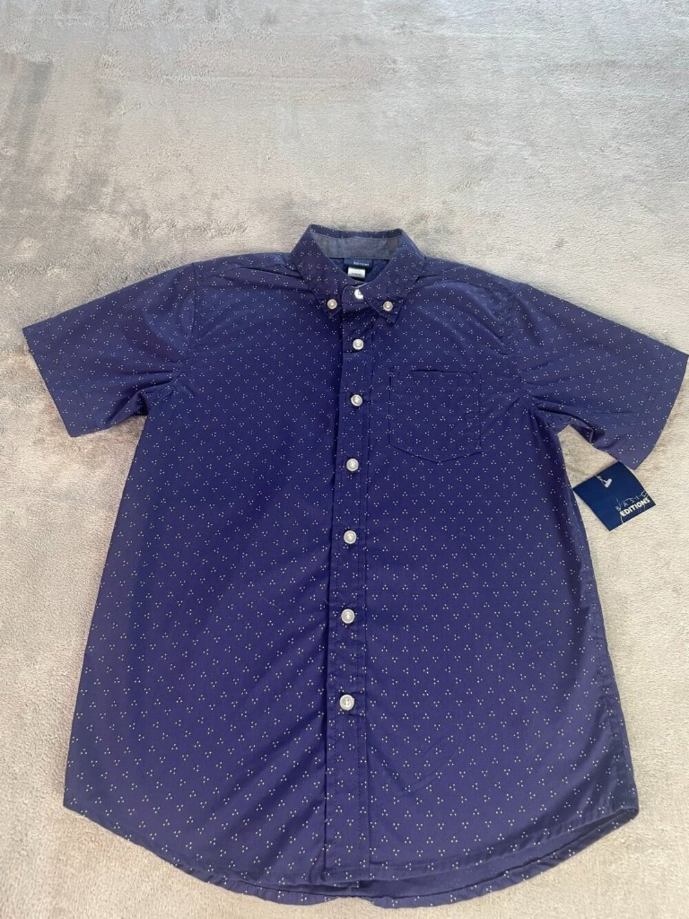Basic Editions Boys Button Down Shirt L 10/12 Blue Dot Print NWT